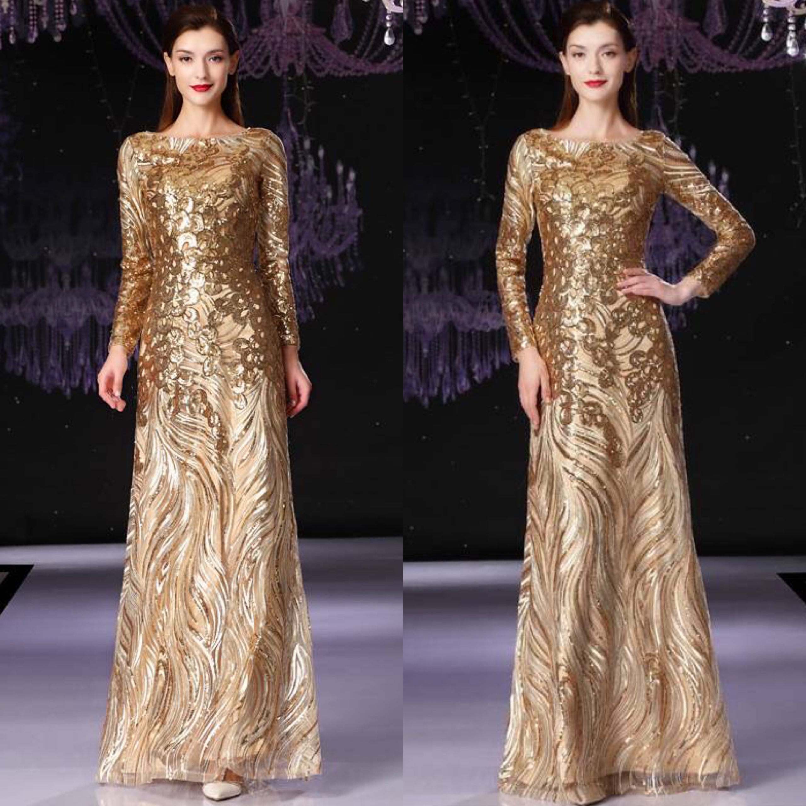 ĐẦM DẠ HỘI CỔ THUYỀN ĐÍNH KIM SA - HN1585