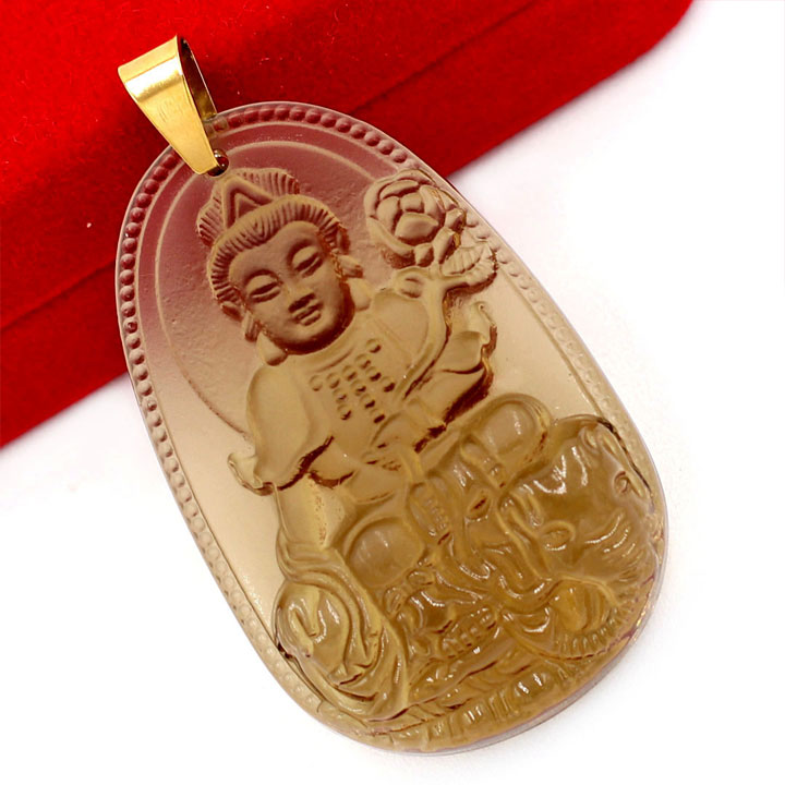 Mặt dây chuyền Phổ Hiền Bồ Tát đá Obsidian 3cm MPOBK2 - phật bản mệnh tuổi Thìn, Tỵ - Mặt size nhỏ