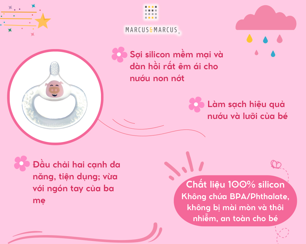 Bàn chải đánh răng kiêm gặm nướu silicon cho bé Marcus & Marcus, từ 6 tháng - Pokey