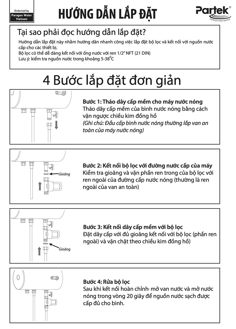 Hướng dẫn lắp đặt Bộ Tiền Xử Lý Nước PARTEK P4540-PT-(S/K) - Hàng Chính Hãng