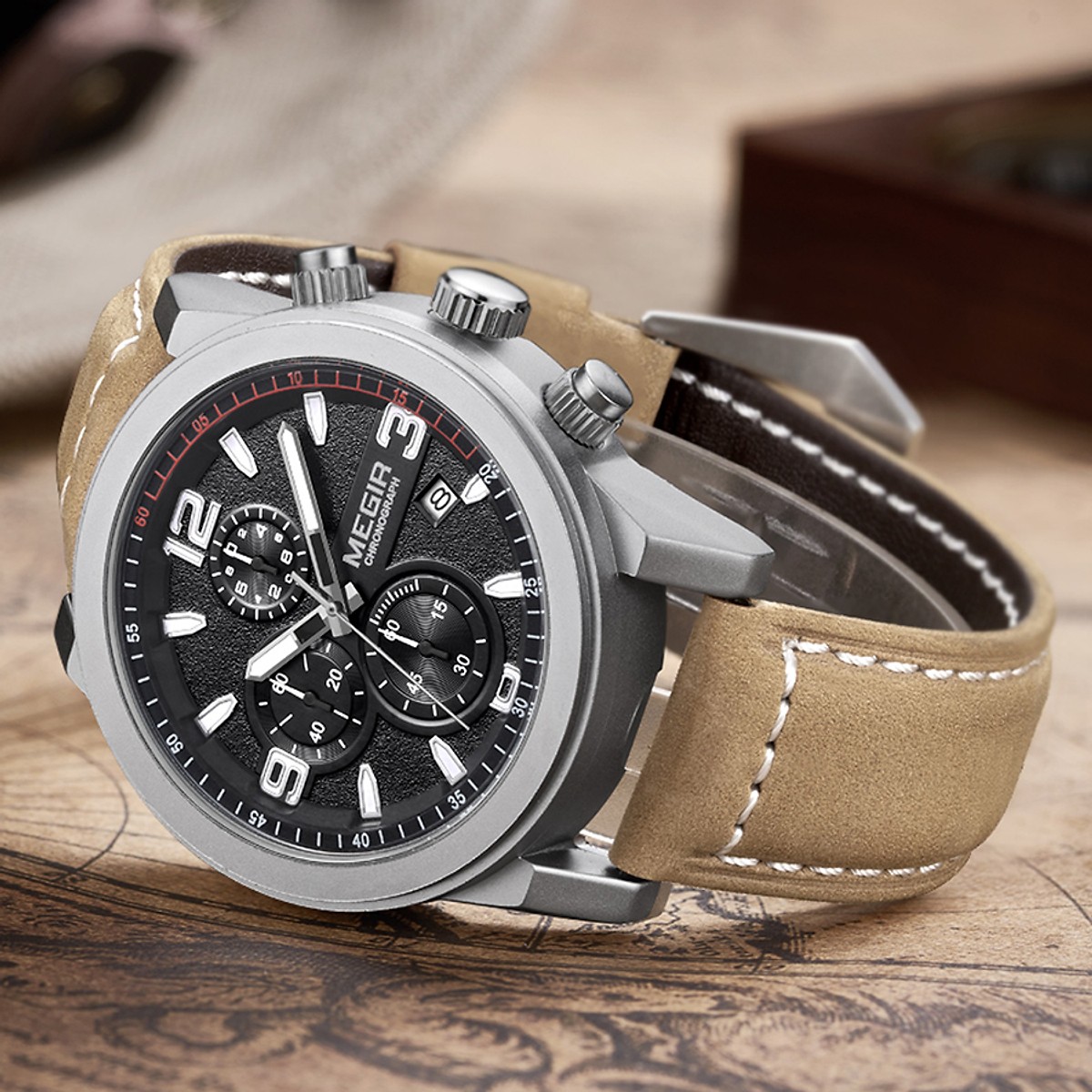 Đồng Hồ Chronograph MEGIR Dây Da Chống Thấm Nước 3ATM (Chronograph là dòng đồng hồ có 3 mặt đồng hồ nhỏ bên trong) Đồng Hồ Chronograph MEGIR Dây Da Chống Thấm Nước 3ATM (Chronograph là dòng đồng hồ có 3 mặt đồng hồ nhỏ bên trong)