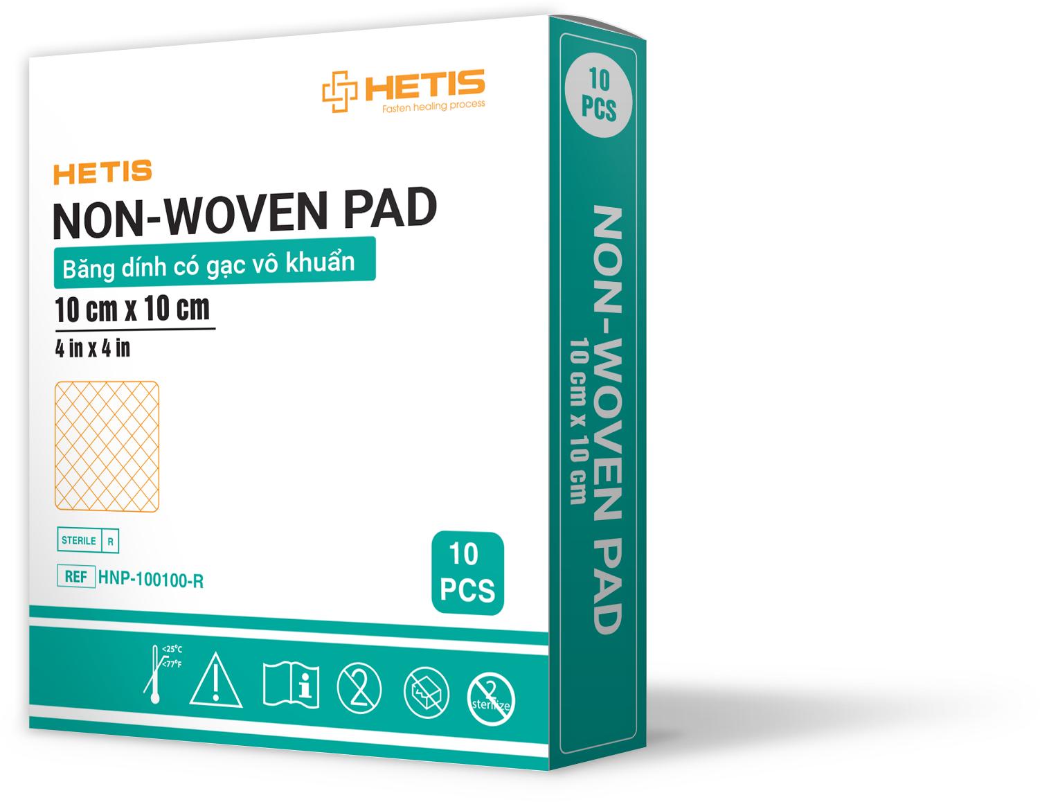 Băng dính có gạc vô khuẩn HETIS Non-Woven Pad HPN-100100-R (Hộp 10 miếng - 10x10cm) 1