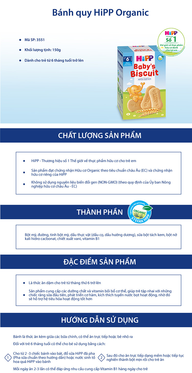 Combo 3 Bích Quy Siêu Sạch Baby HiPP 150g Tặng 01 Vỉ Burine Vị Bích Quy