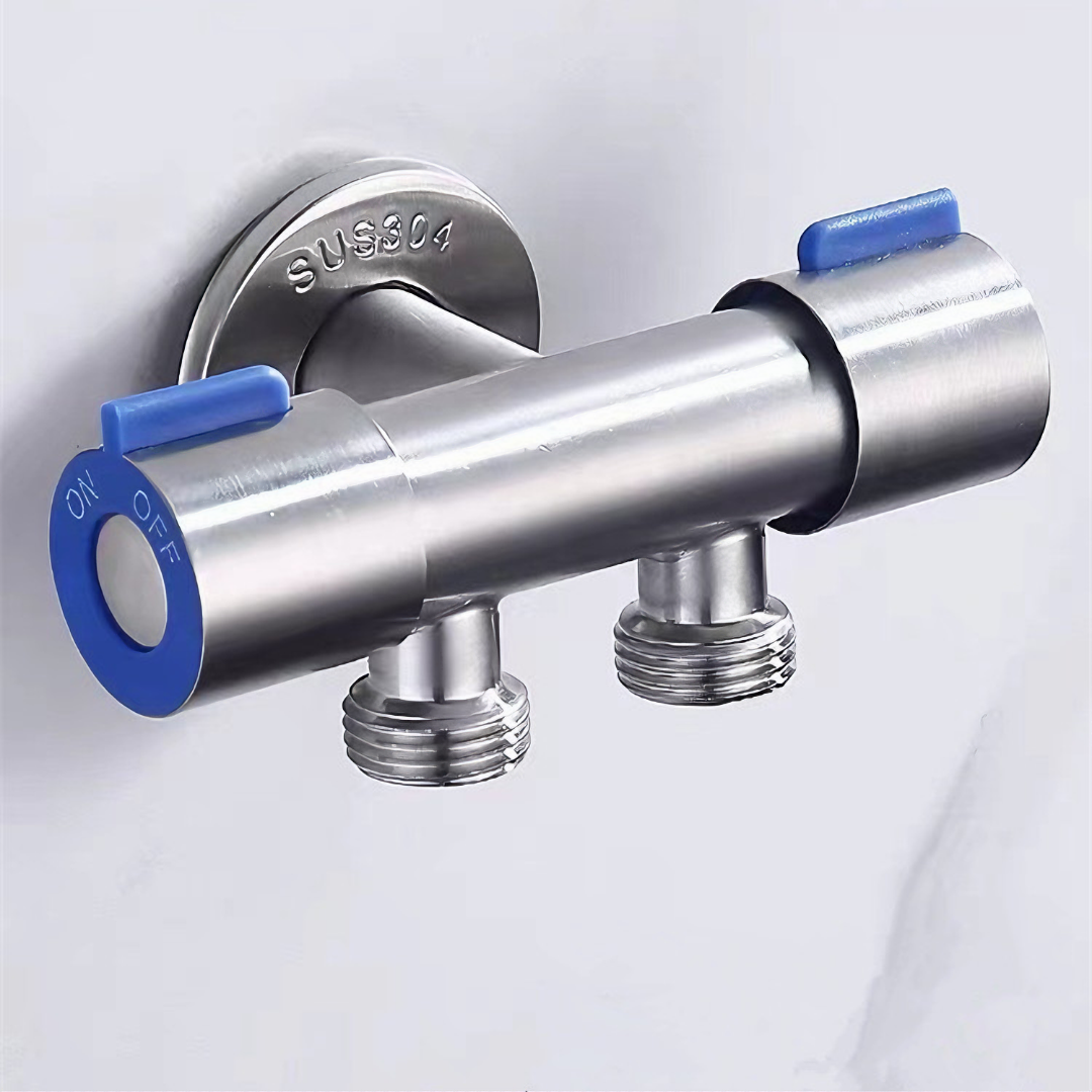 Van nước KG45 2cổng xả có khóa riêng biệt dạng vòi chia nước, đường kính van 20mm, chất liệu inox304 - Hàng chính hãng