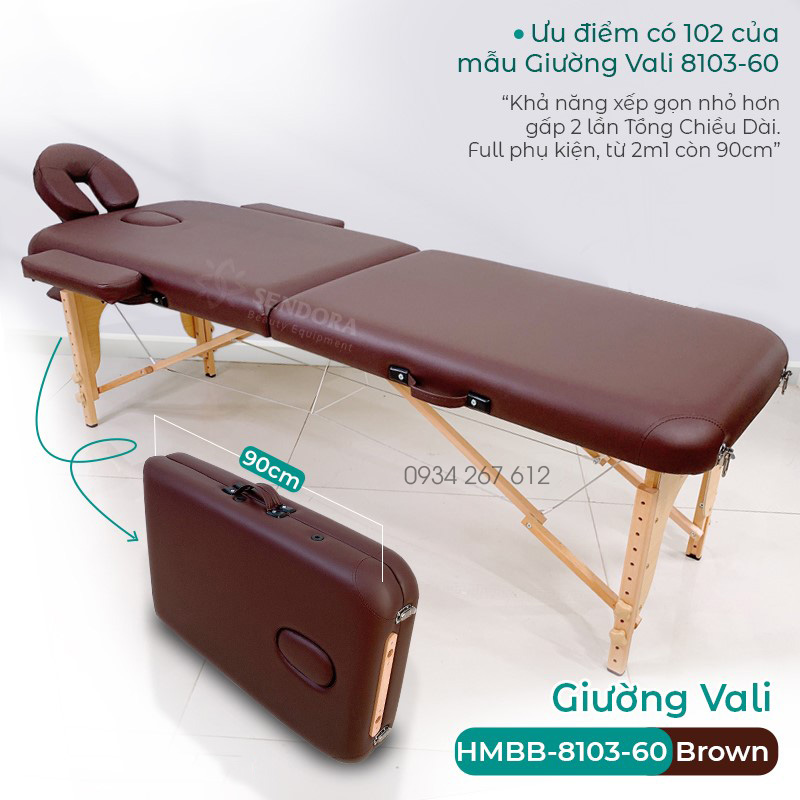 Giường xếp vali cao cấp, giường gấp vali Spa Hi-Mec HMBB-8103-60 – Full Accessories