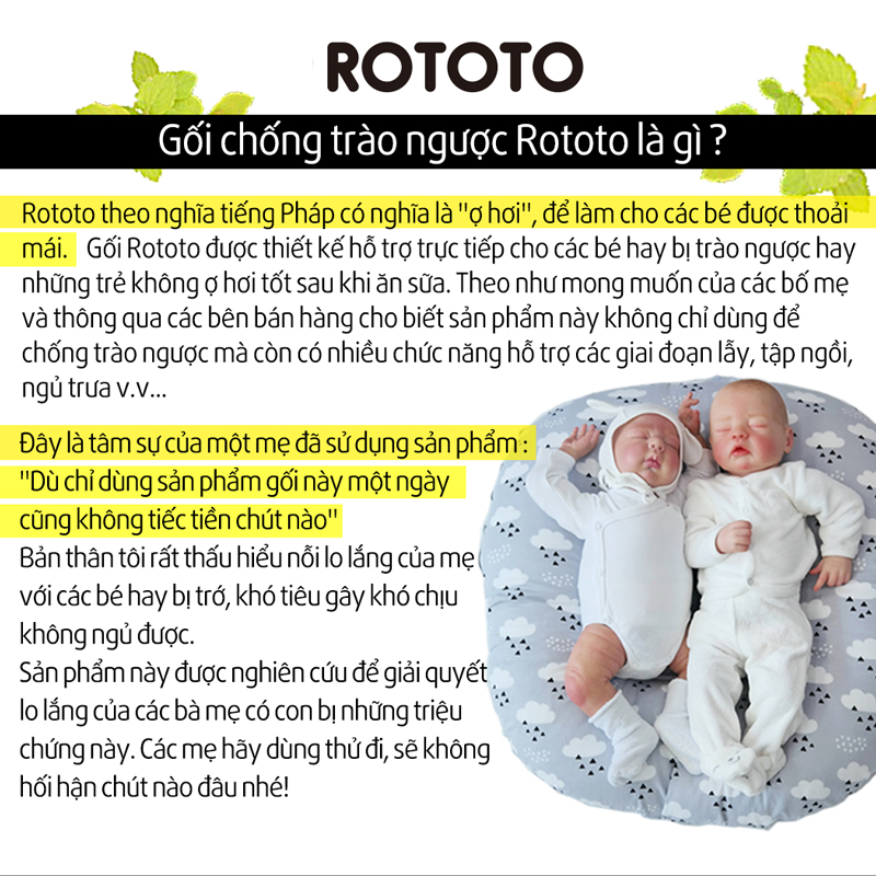 gối chống trào ngược rototo bebe chính hãng chất liệu cotton chần bông 2