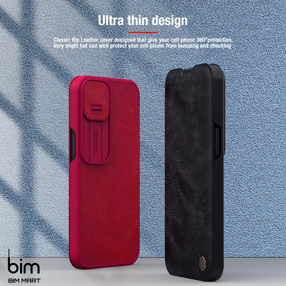 Bao da dành cho iPhone 13 Pro hàng chính hãng Nillkin QIN có nắp trượt bảo vệ camera