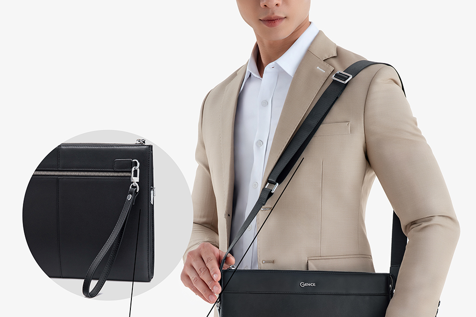 Ví Cầm Tay Nam Clutch Da GENCE CL07 Da Bò Cao Cấp Màu Đen Có Dây Đeo Vai