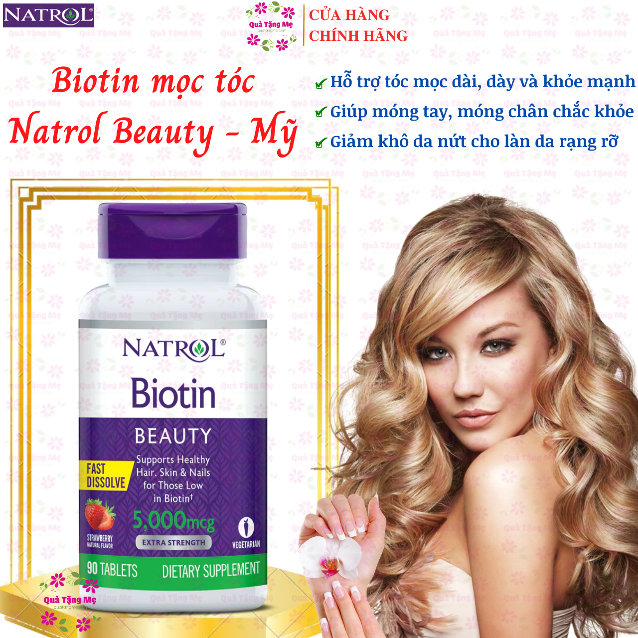 Biotin mọc tóc Natrol Beauty Mỹ