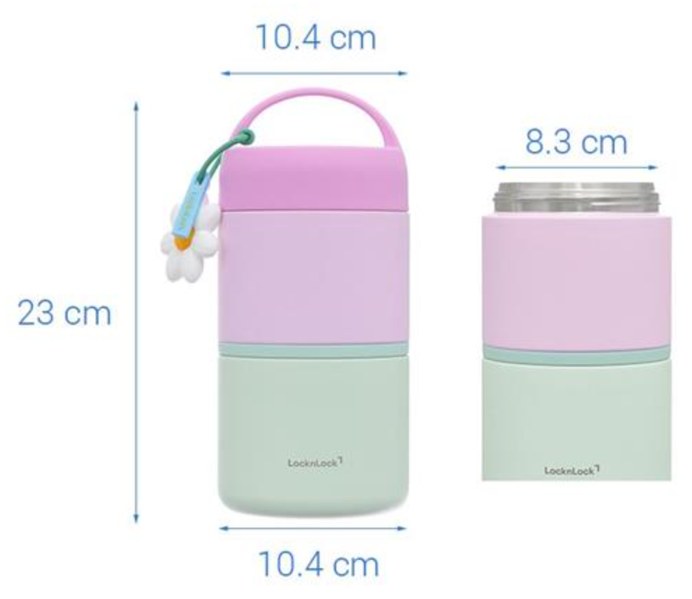 Bộ 2 hộp cơm giữ nhiệt LocknLock New Tower Vacuum Lunch Box LHC8055VOL thép không gỉ 304 kèm muỗng và họa tiết trang trí