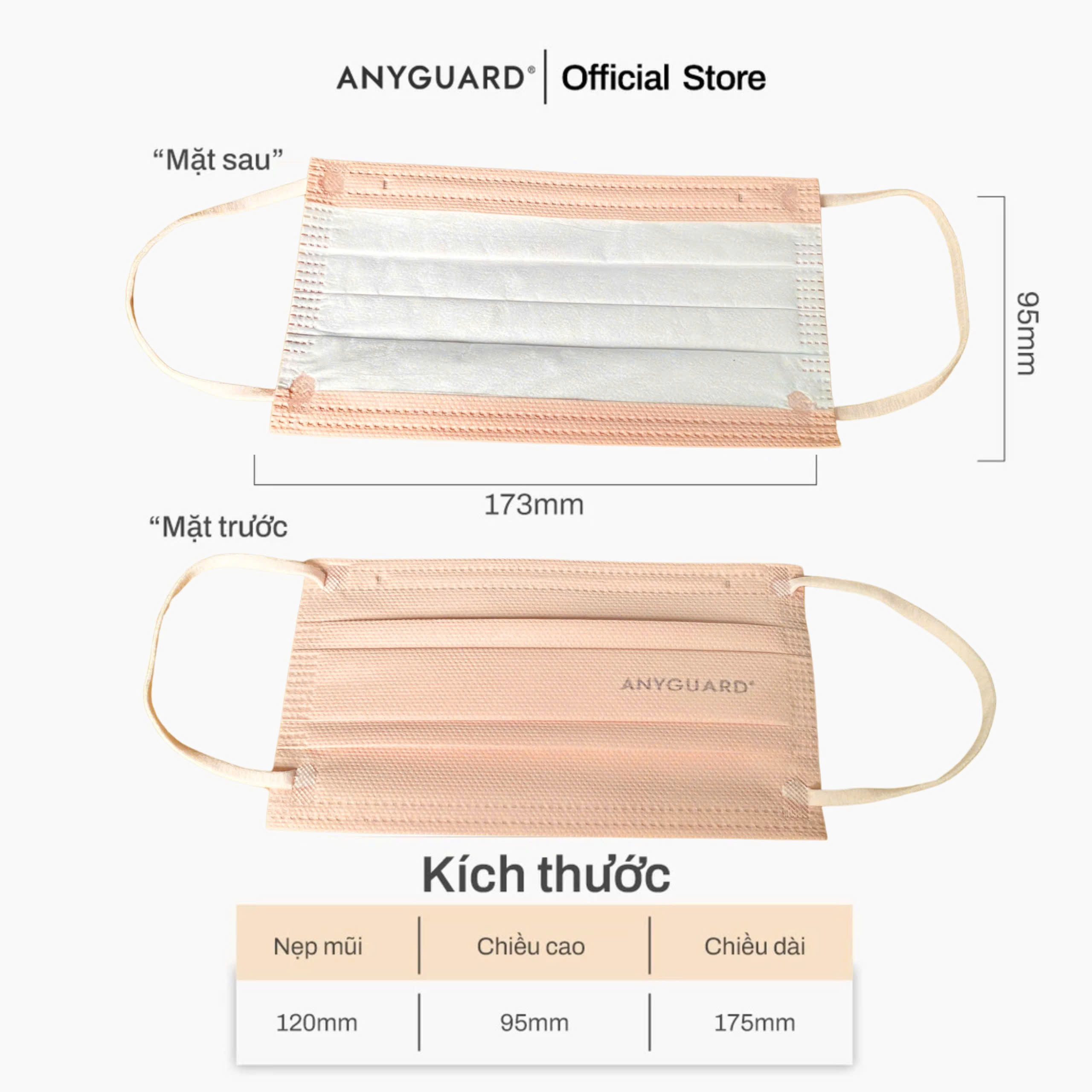 Hộp Khẩu Trang Y Tế ANYGUARD SENSE MAKE UP BASE Lọc 99% Vi Khuẩn, Màu Sắc Trendy, An Toàn Da Nhạy Cảm Dành Cho Người Lớn (Hộp 30 Chiếc Hồng Cam Đất)