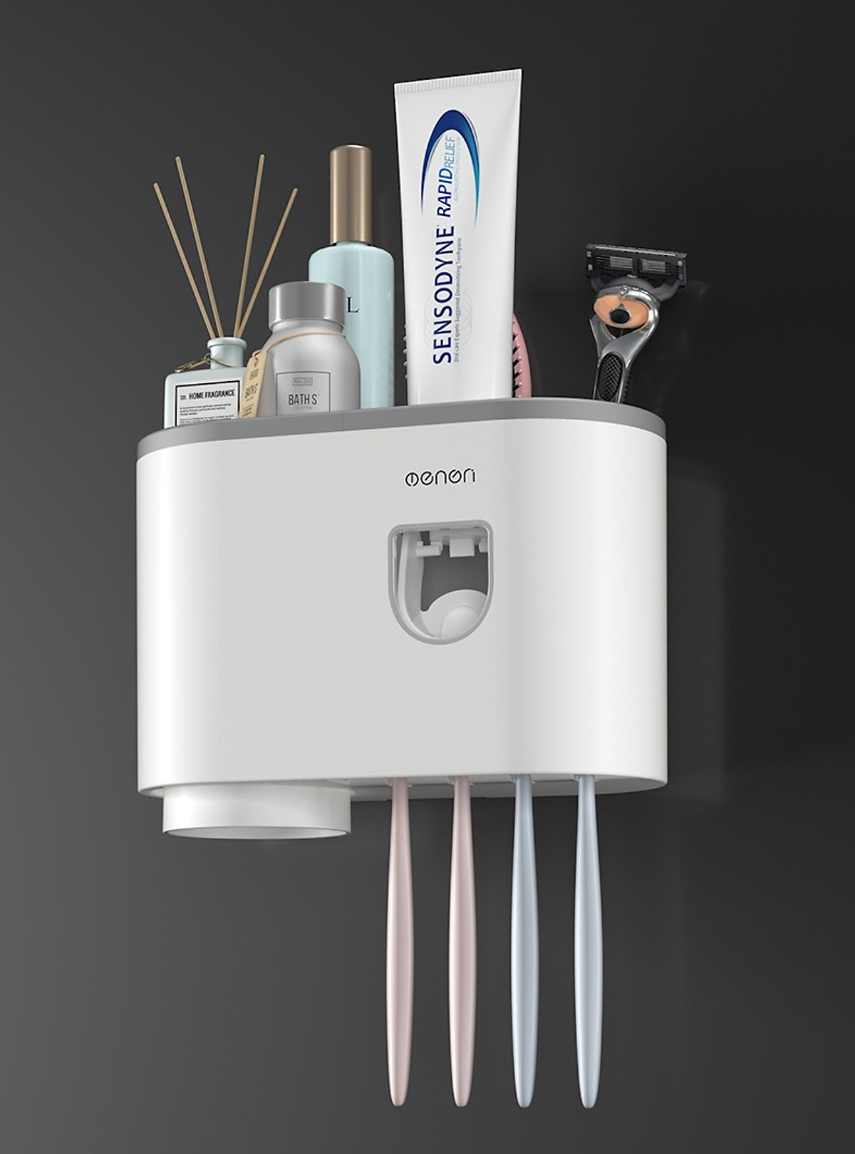 Giá treo  hộp đựng bàn chải kem đánh răng nhà tắm , Bộ nhả kem tự động 1 cốc - Hàng Chính Hãng - Tặng kèm sticker