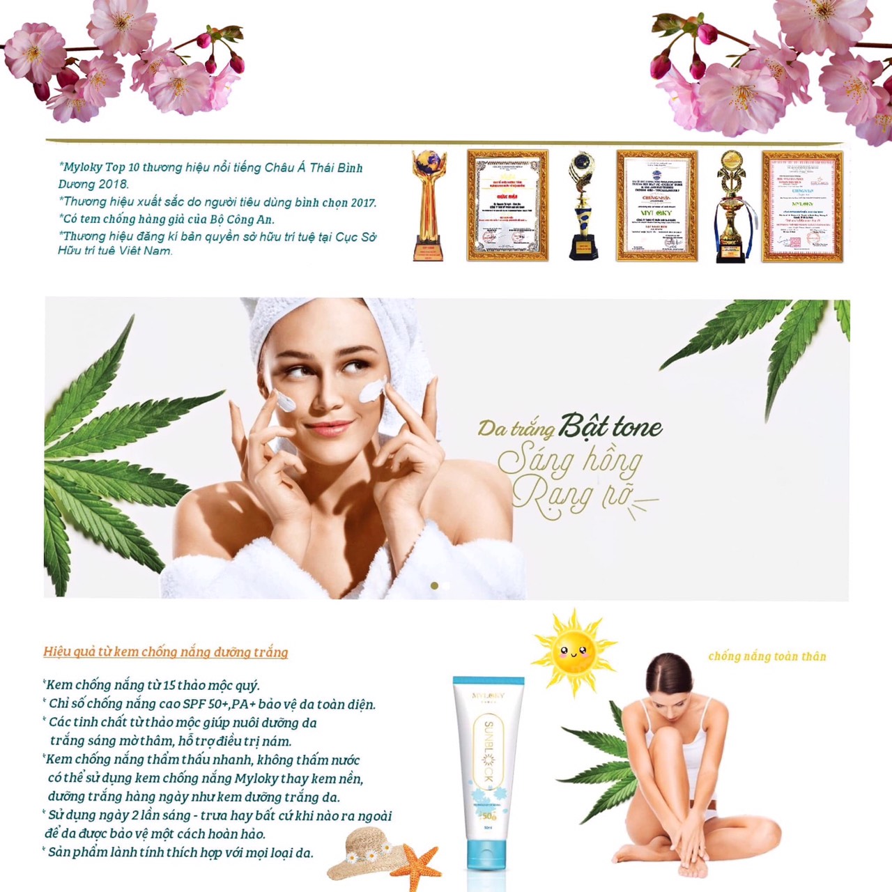 Kem Chống Nắng Trang Điểm Sáng Hồng Da Bảo Vệ 12h Sunblock Myloky SPF50/PA+++ UVP (50ml) 