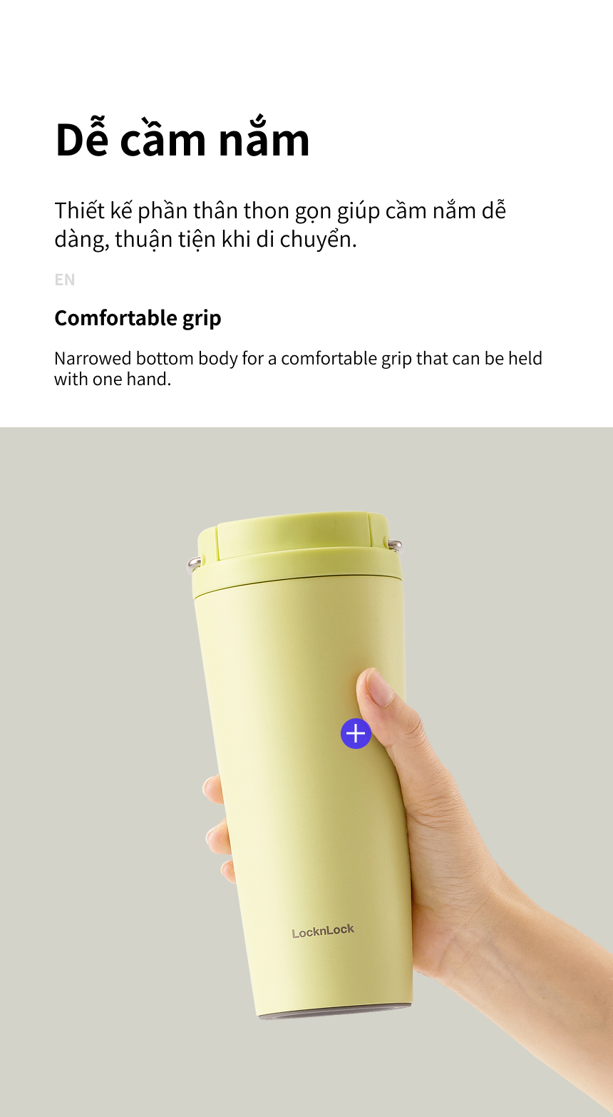 Ly Giữ Nhiệt LocknLock Bucket One Touch LHC3345 550ml, Hàng Chính Hãng, Quai Xách Tiện Lợi - JoyMall