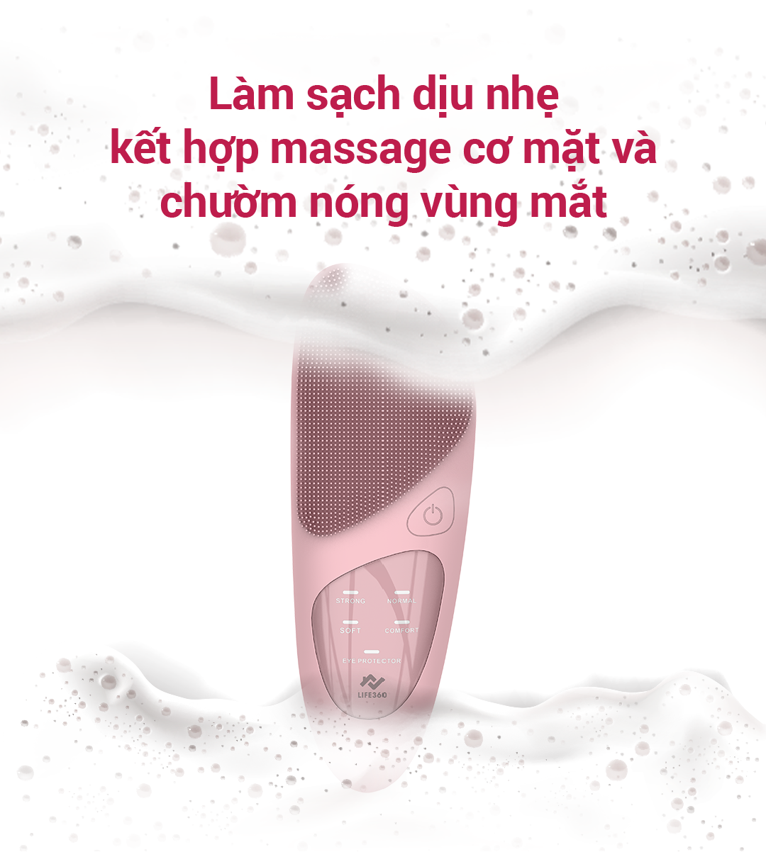 Máy Rửa Mặt Silicone Siêu Mềm Life360 LE-MRM22 với 5 Chế Độ Rửa Mặt Sạch Sâu, Massage và Chườm nóng vùng mắt - Đỏ