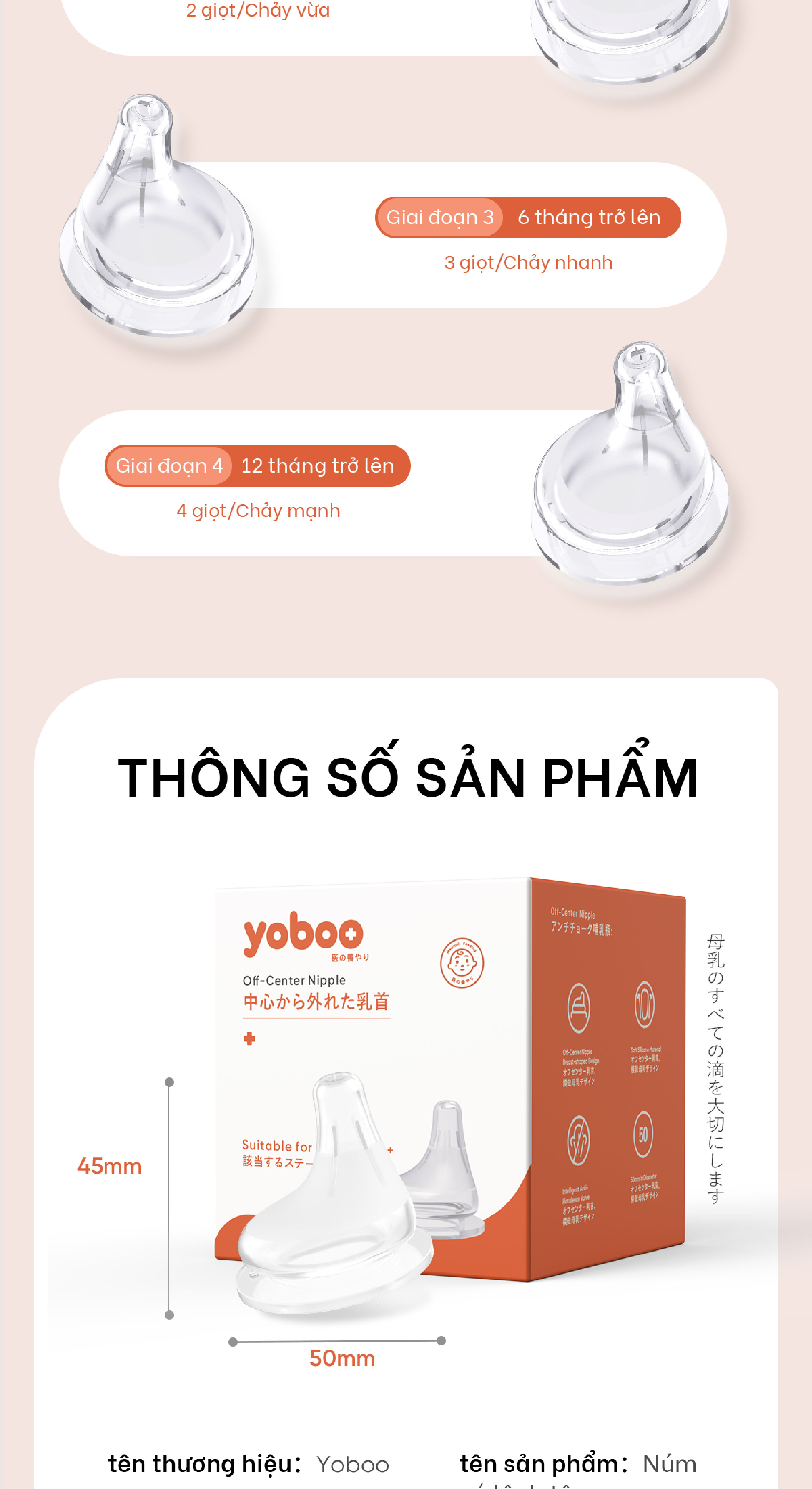 combo 3 núm ty thay thế bình sữa cho bé yoboo - 2 lỗ 6