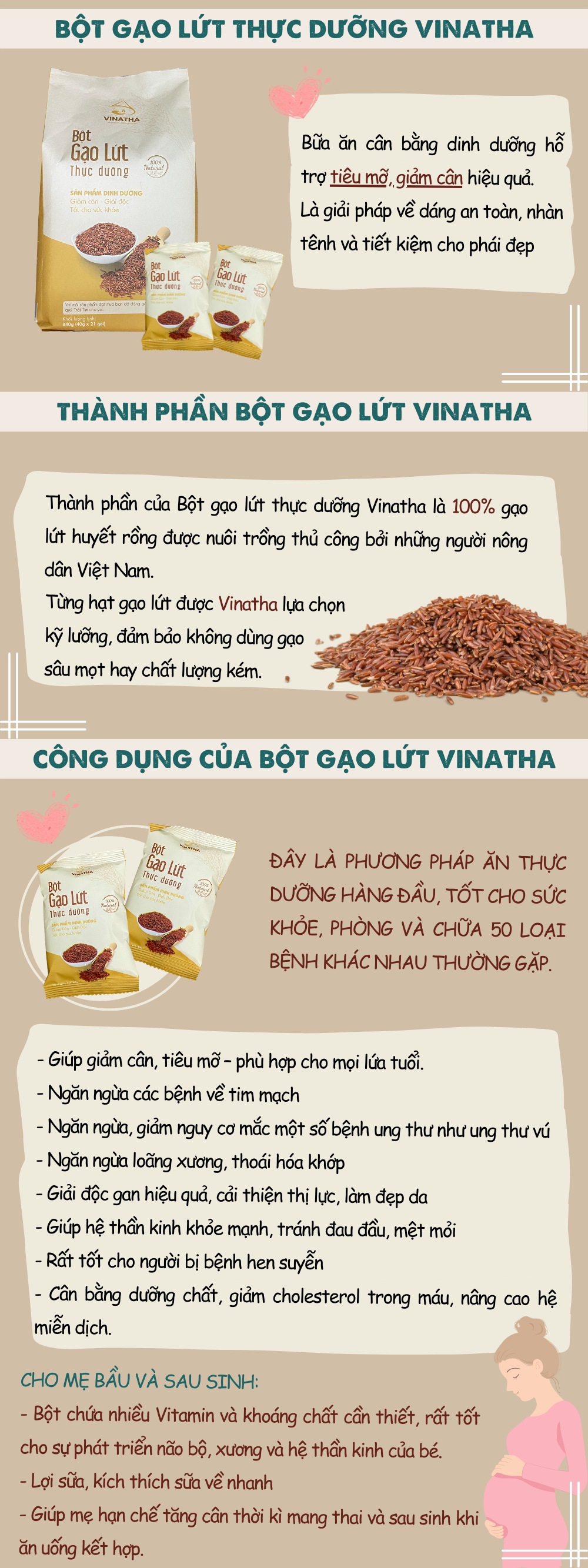 bột gạo lứt thực dưỡng vinatha, tiêu mỡ cải thiện sức khỏe 21 túi nhỏ (40gr 1 túi) 1