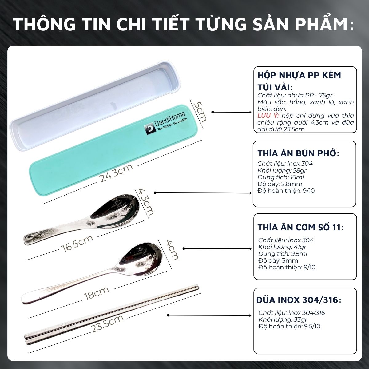 Thông tin chi tiết từng sản phẩm hộp đựng thìa đũa cá nhân
