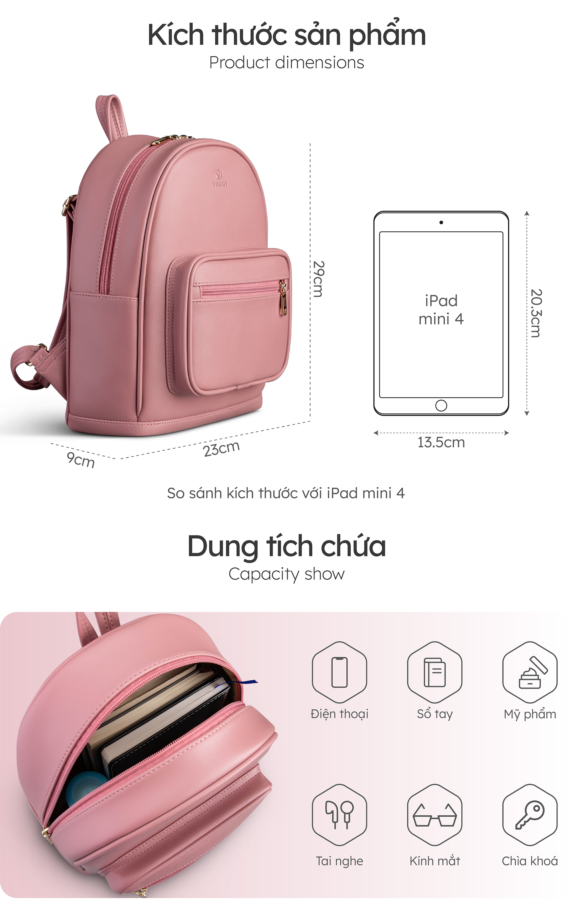 Balo Yuumy ( Thời trang nữ tiện lợi cỡ trung - Balo da Seasand YBA70 )