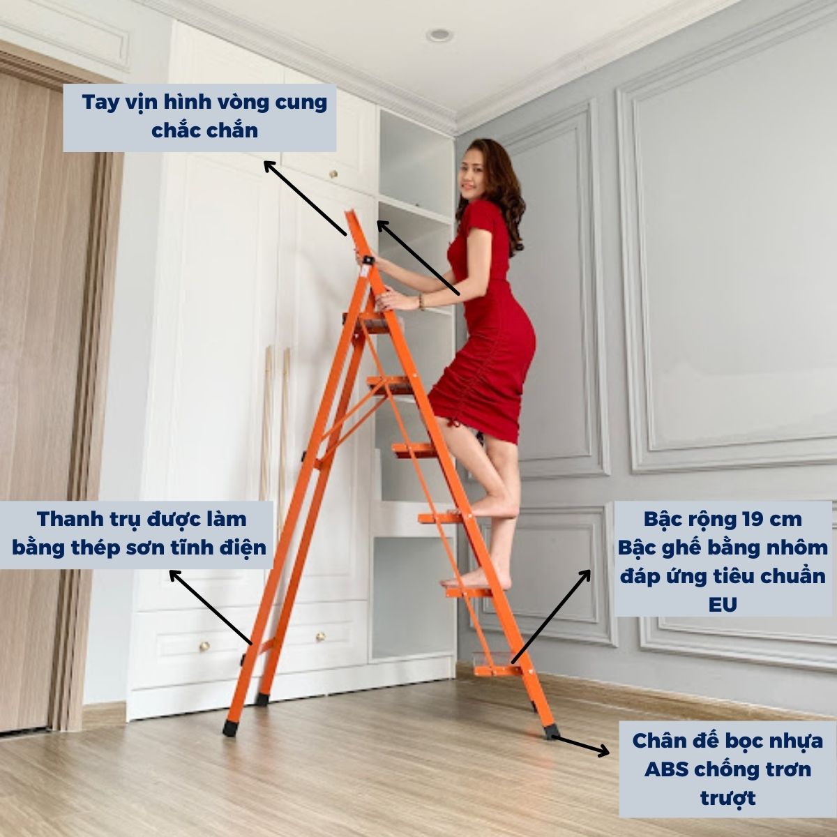 Thang Ghế Nikawa NKS-04 - 4 Bậc - 92cm - Màu Cam
