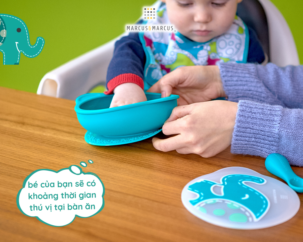 Bát tập ăn silicon có nắp và đế hút chân không chống đổ cho bé Marcus & Marcus, từ 12 tháng - Ollie