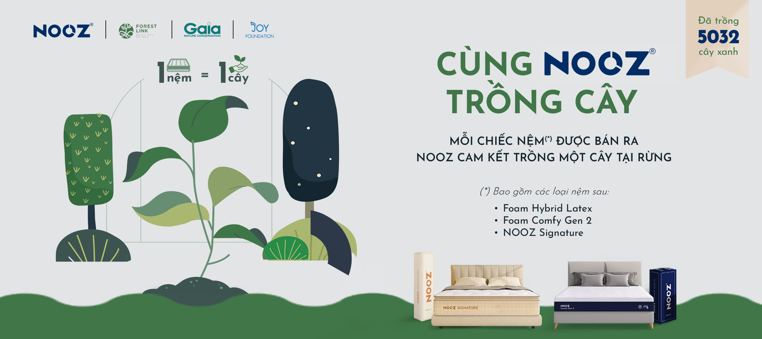 Nệm Foam Hybrid Latex NOOZ Home Goods Mattress Đệm Với Tầng Lò Xo Túi Và Lớp Cao Su Non Thiên Nhiên
