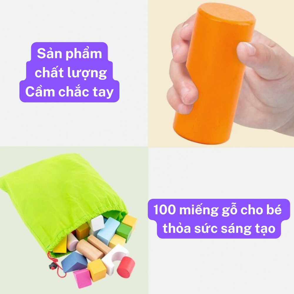 xếp hình gỗ 100 chi tiết hình khối montessori 0-5 tuổi rèn luyện tay mắt phát triển tư duy và vận động tinh 5