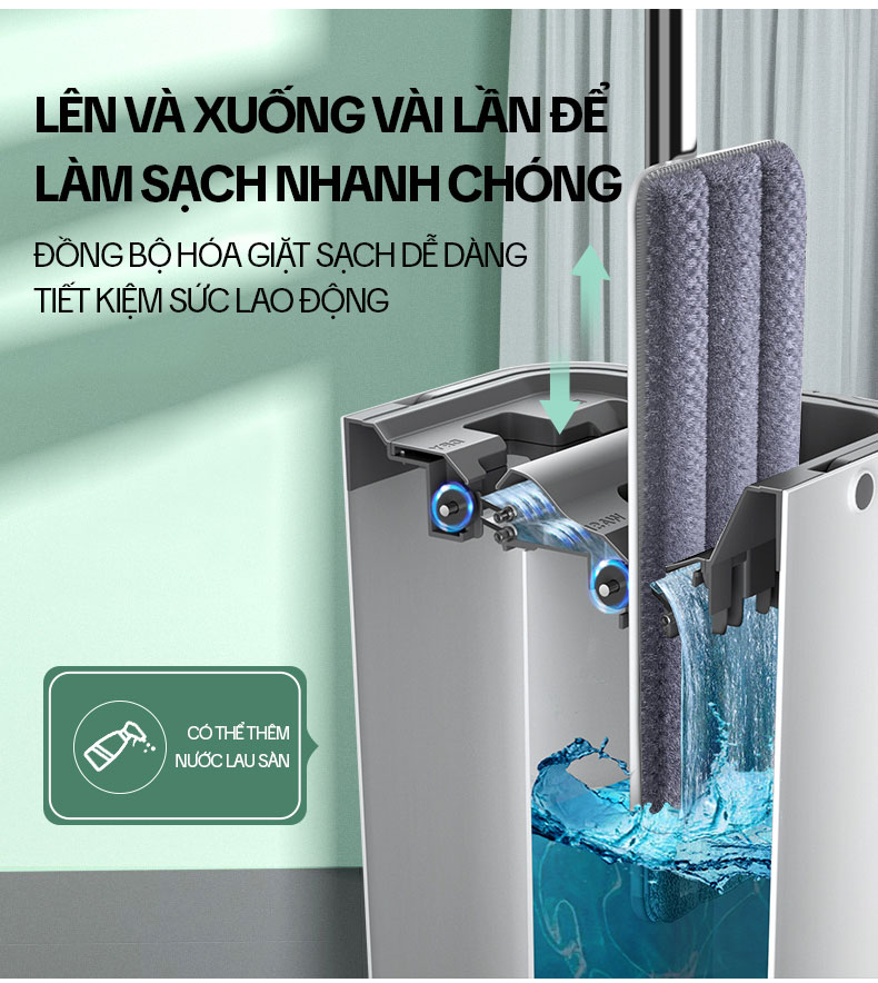 Bộ Cây Lau Nhà KITIMOP C6 PLUS-PRO, Thùng Lau Nhà Tự Vắt Thông Minh, Chổi Lau Nhà Xoay 360 Độ, Lau Sàn Làm Sạch