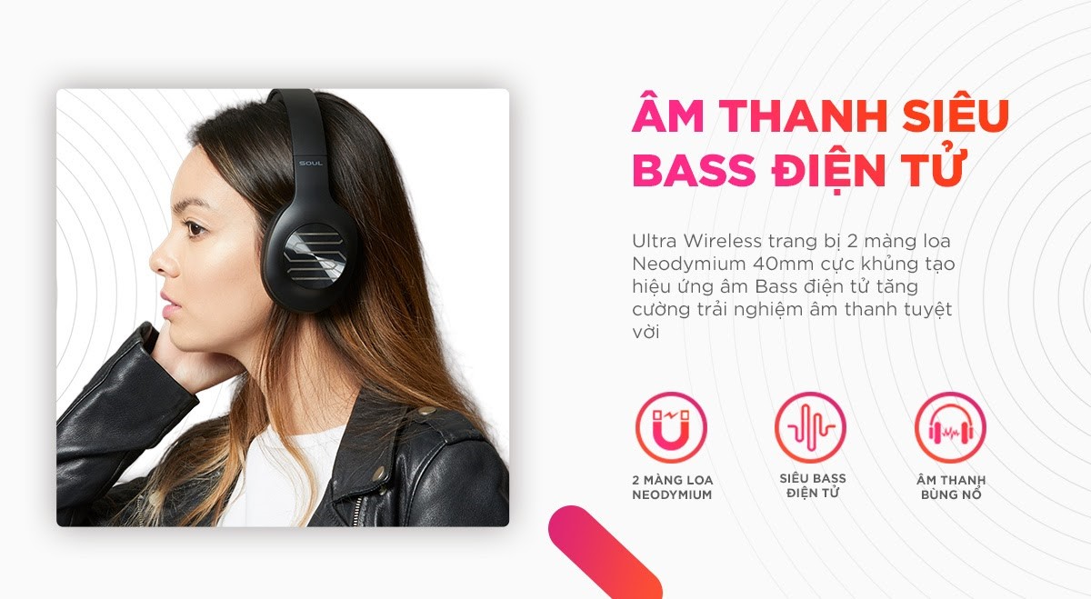 Tai Nghe Headphone Bluetooth Chụp Tai Soul Ultra Wireless Công Nghệ Dynamic Bass - Bluetooth v5.0 - 36 Giờ Sử Dụng SU34 - Hàng Chính Hãng