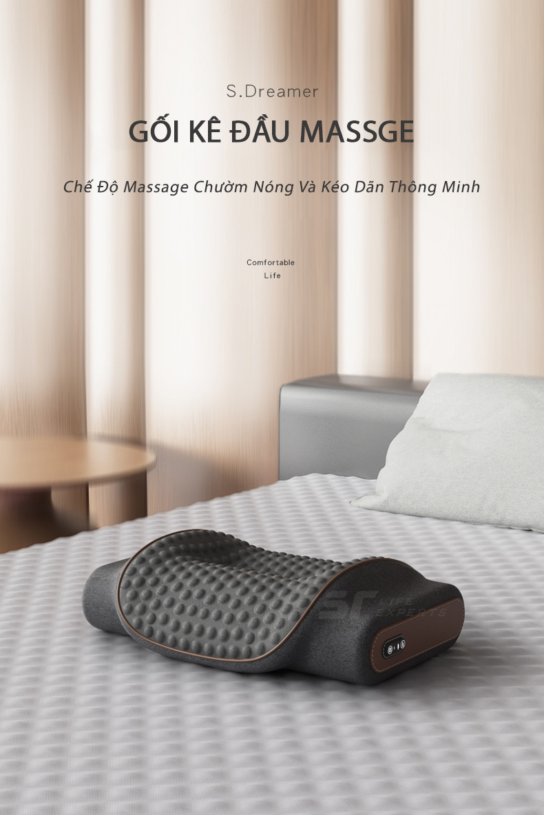 Gối Ngủ Túi Khí Kéo Dãn, Kê Đầu Massage Chườm Nóng Công Thái Học, Giảm Đau Mỏi Cổ Vai Gáy - Sairui