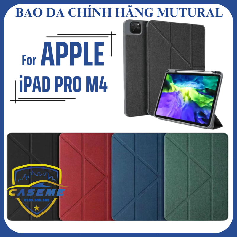 [iPad Pro M4] Bao Da Chính Hãng Mutural Kèm Khay Đựng Bút Dành Cho iPad Pro M4 -11 inch 2024. iPad Pro M4 - 13 inch 2024 - Hàng Nhập Khẩu