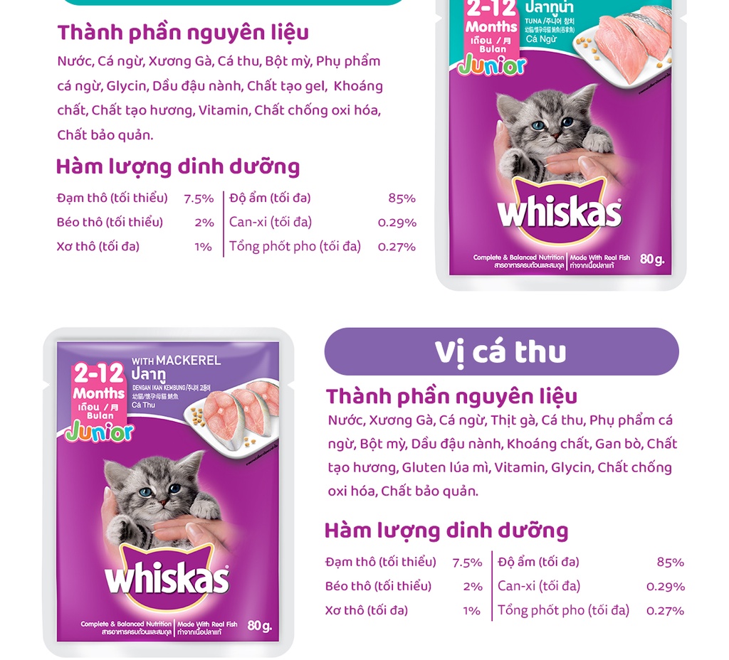 Pate Cho Mèo Con Vị Cá Thu Whiskas Kitten Hộp 12 Gói 80g