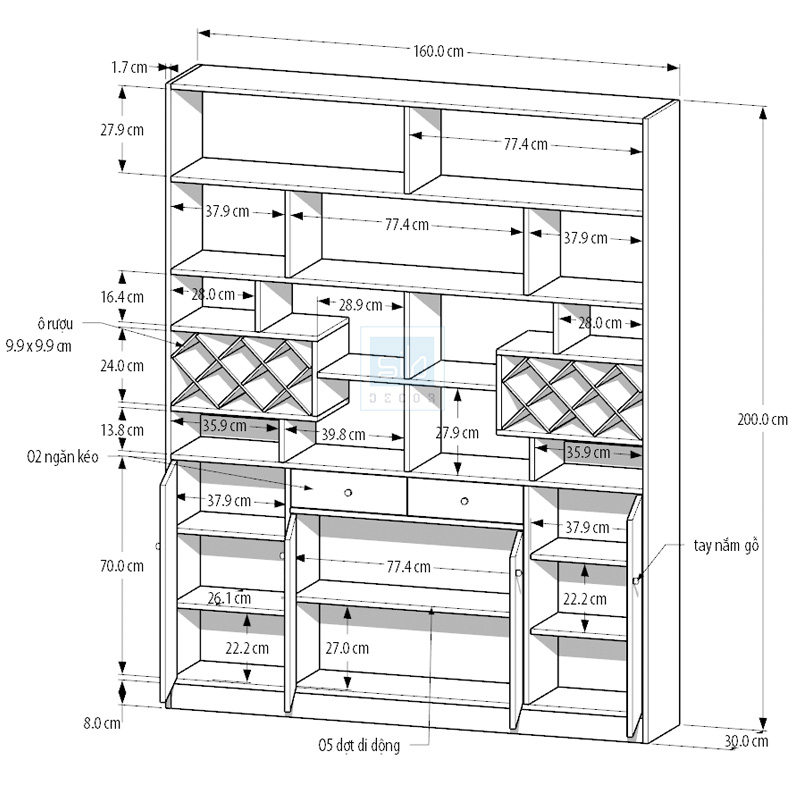 Tủ Gỗ Đơn Giản SIB Decor Đa Năng Làm Vách Ngăn Phòng Khách Kết Hợp Kệ Giày, Kệ Để Vang KG18