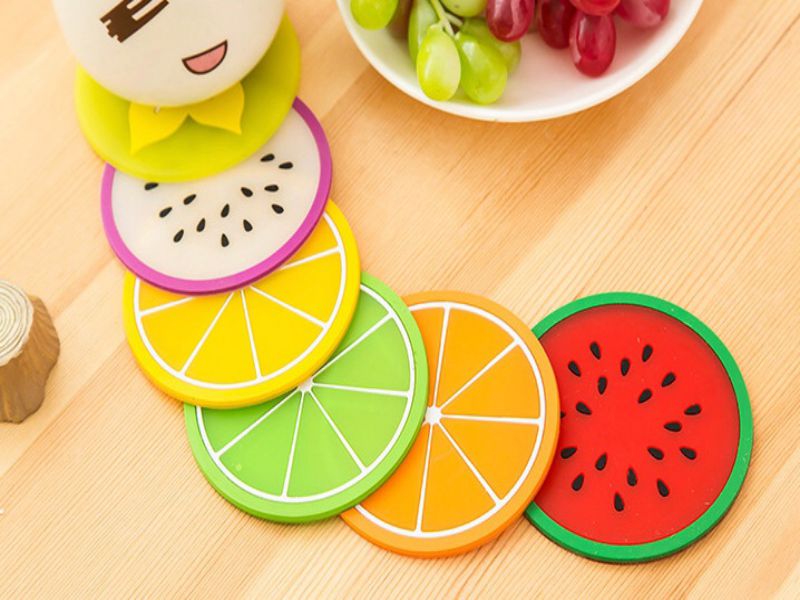 Combo 5 miếng lót ly hình trái cây các loại 9cm - giao hình ngẫu nhiên