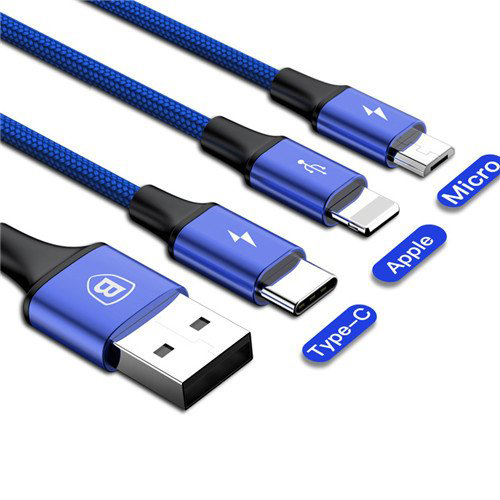 Dây sạc cho smartphone - tương thích hầu hết các loại điện thoại iPhone/Samsung/Xiaomi/Oppo  hỗ trợ sạc nhanh 3.0A, 120 cm - Baseus 3 in 1 Rapid Series LV.145- Hàng Chính Hãng