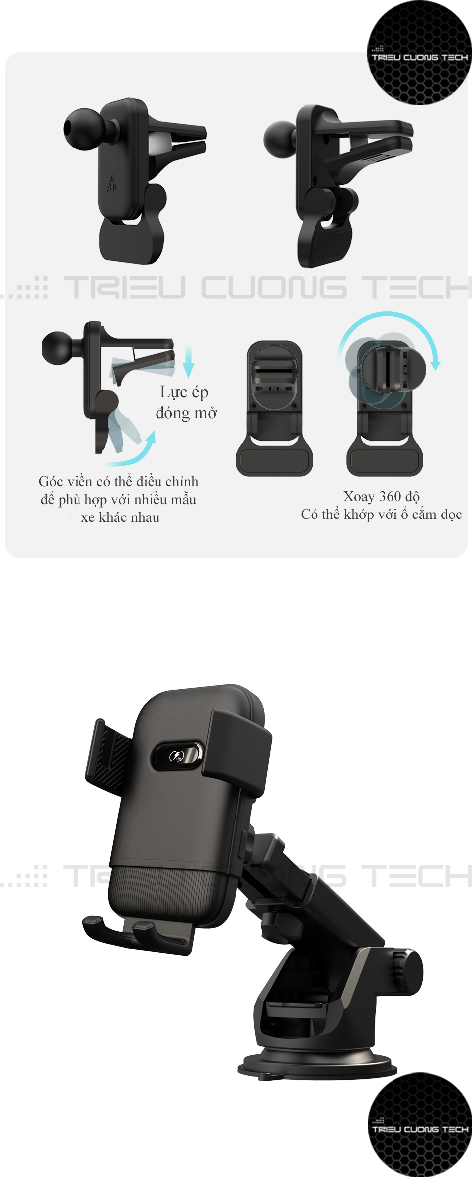 Giá Đỡ Điện Thoại Xe Hơi Ô Tô Cảm Ứng - Hỗ Trơ Sạc Thông Minh Không Dây Qi - Kẹp Cửa Thông Gió Hoặc Sử Dụng Đế Hít Tiện Lợi - Hàng Chính Hãng 