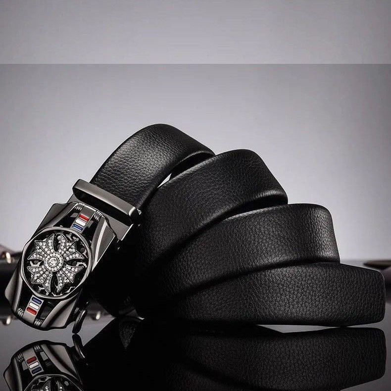 Thắt lưng nam, dây nịt nam khóa tự động dây da cao cấp bền đẹp - Thiết kế mặt xoay 360 đính đá thời thượng DXX89