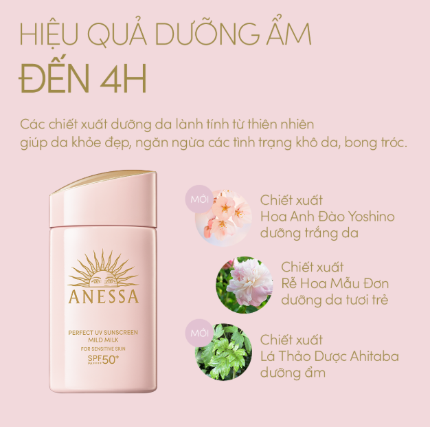 Kem chống nắng dạng sữa dịu nhẹ cho da nhạy cảm và trẻ em Anessa Perfect UV Sunscreen Mild Milk For Sensitive Skin SPF 50+ PA++++ 60ml