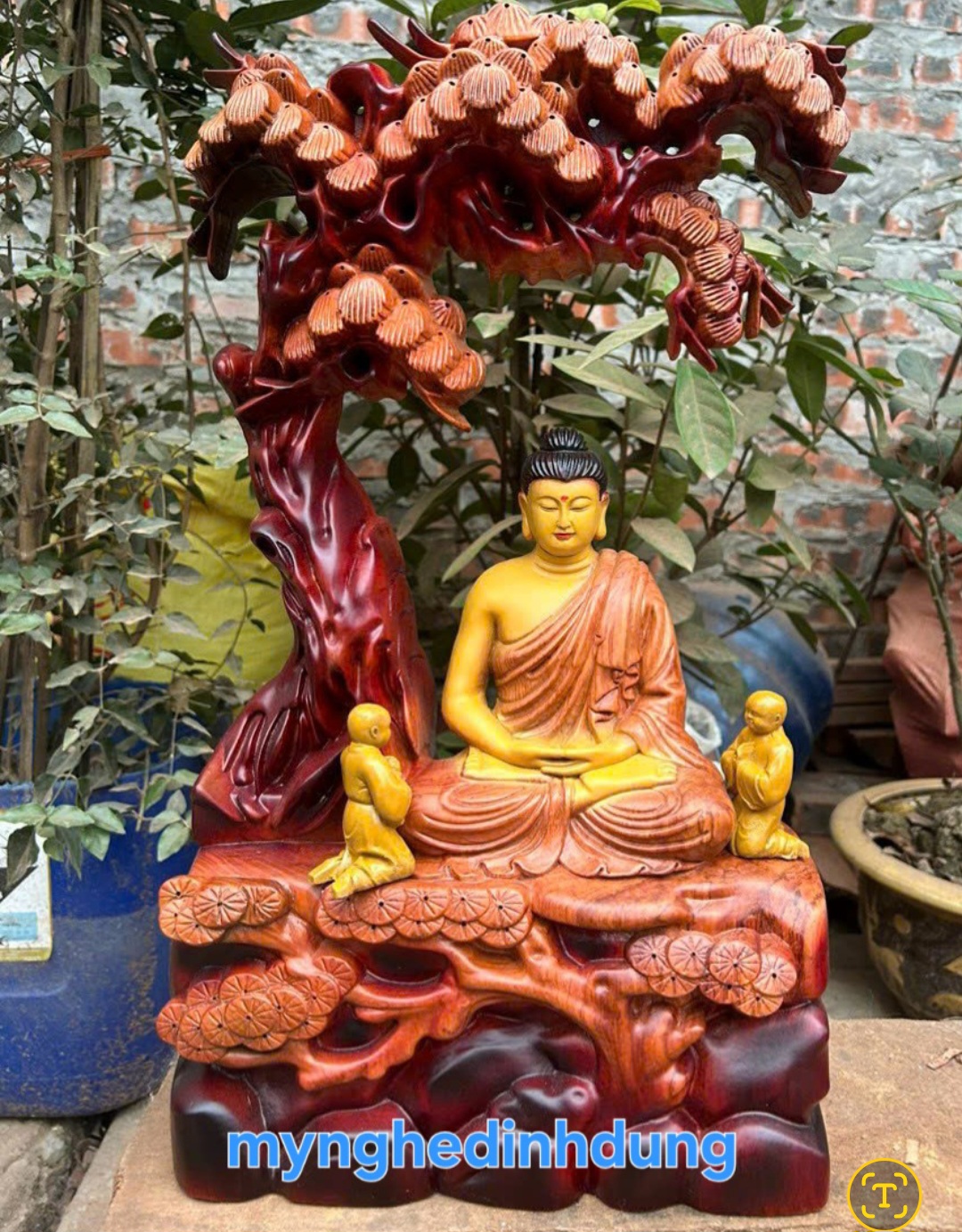 TƯỢNG PHẬT THÍCH CA NGỒI GỐC CÂY TÙNG BẰNG GỖ HƯƠNG ĐÁ TÔ LÀM MẦU GIẢ CỔ KT 50×31×15CM