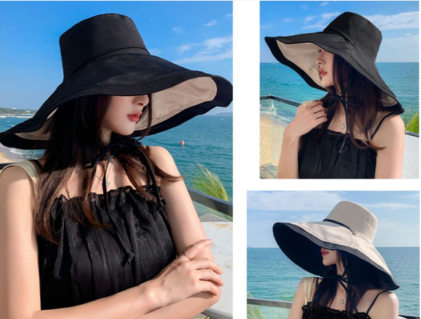 Mũ đẹp đi biển nón rộng vành chống nắng đội 2 mặt gấp gọn chống tia UV vành to thời trang Korea Chất liệu vải cotton 2 mặt thoáng mát  dona23062001