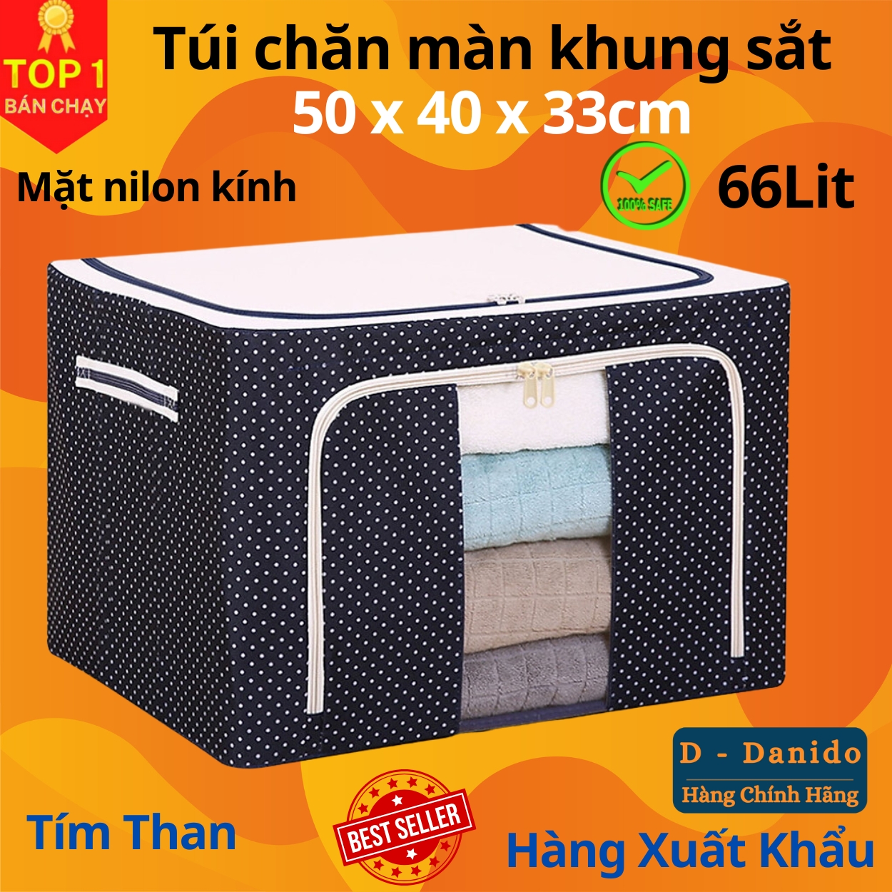 Túi Đựng Chăn Màn (Được Chọn Màu) - Hộp Đựng Quần Áo Khung Sắt Gấp Gọn - Tủ Vải Chăn Màn Tiện Lợi
