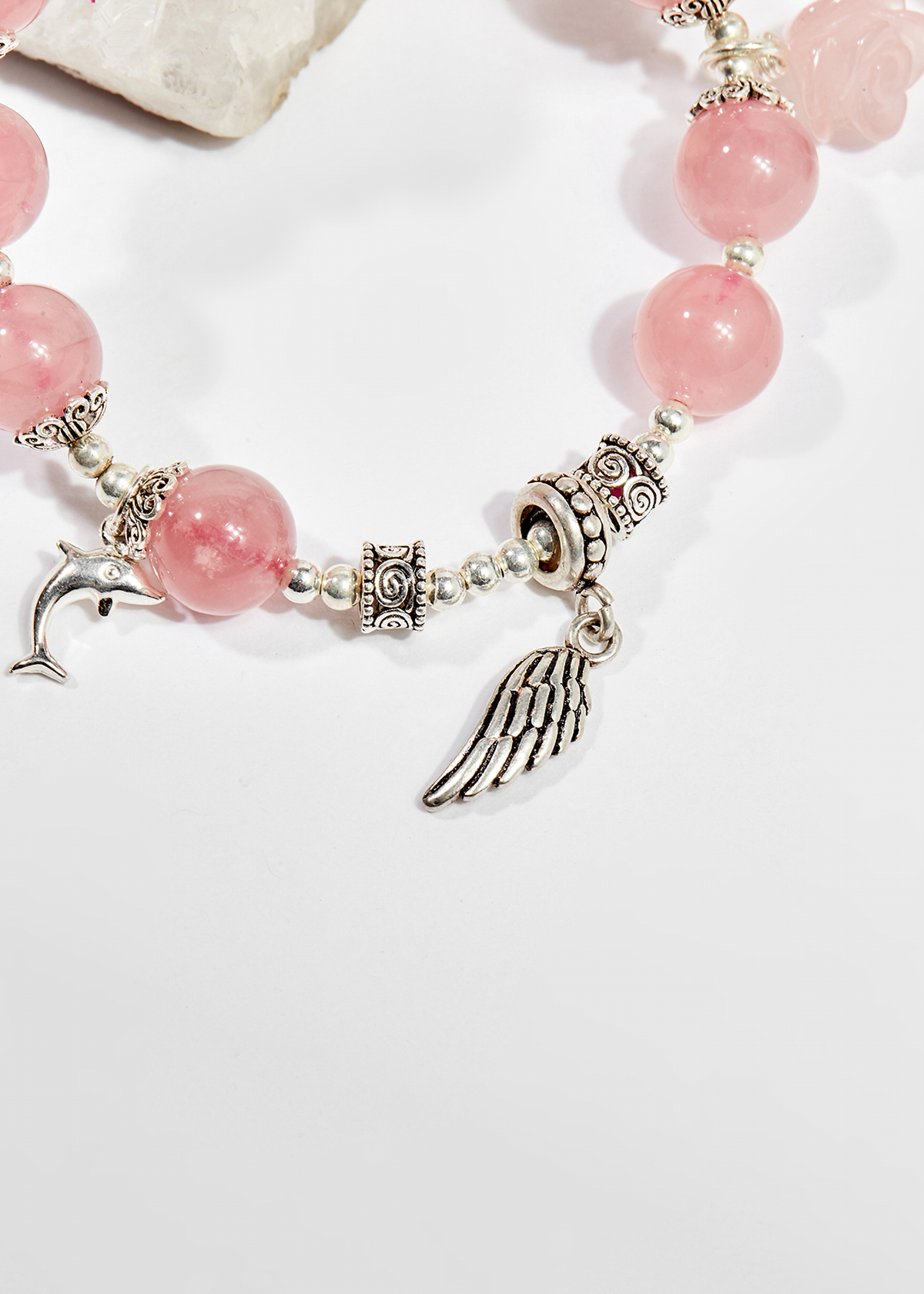 Vòng tay phong thủy đá thạch anh hồng charm cánh 10mm mệnh hỏa , thổ - Ngọc Quý Gemstones