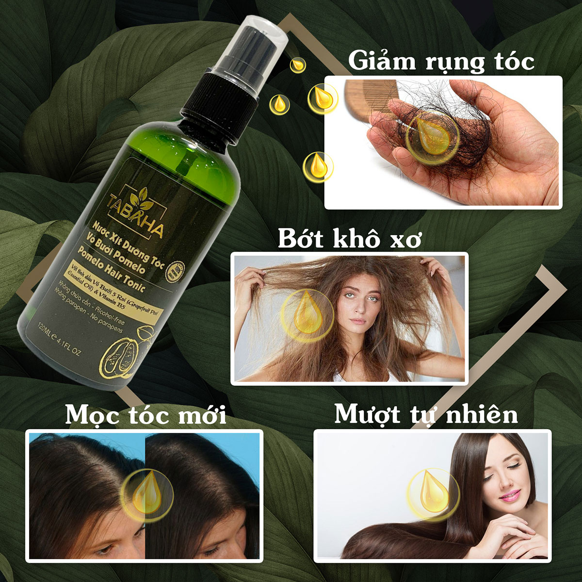 Tinh dầu bưởi dưỡng tóc Pomelo Tabaha 120ml giúp giảm rụng tóc cho mẹ sau sinh