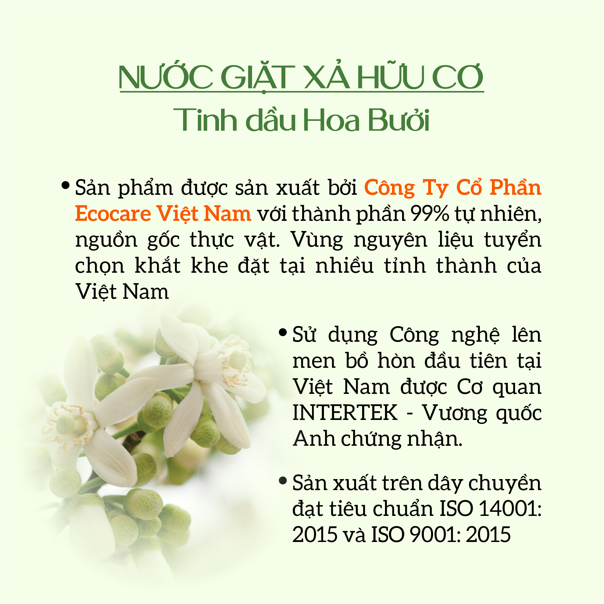 Nước giặt xả hữu cơ Bồ Hòn tinh dầu Hoa Bưởi chai 2000ml