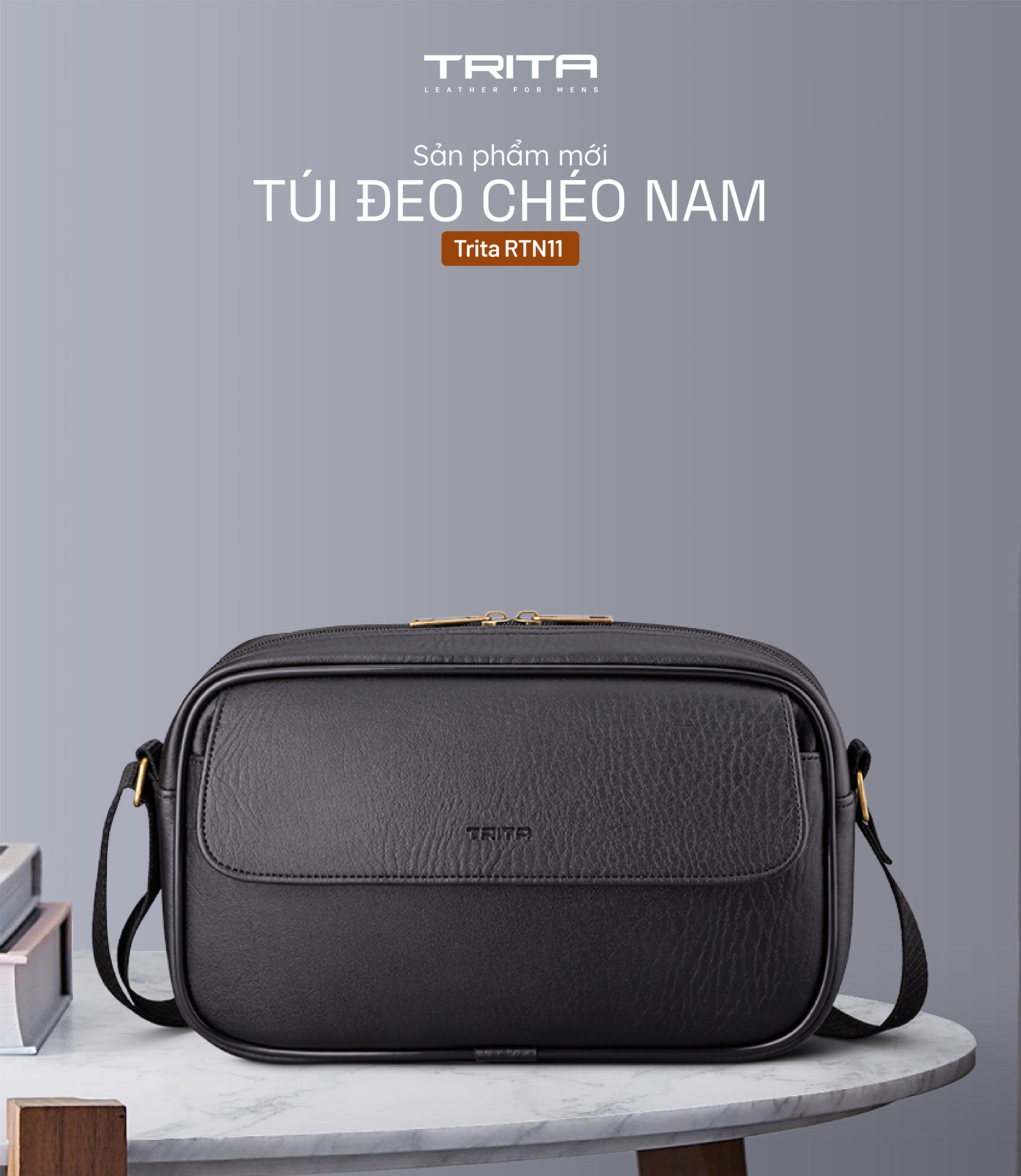Túi Trita ( Thời trang nam đa năng phối ngăn - Túi đeo chéo da RTN11 )