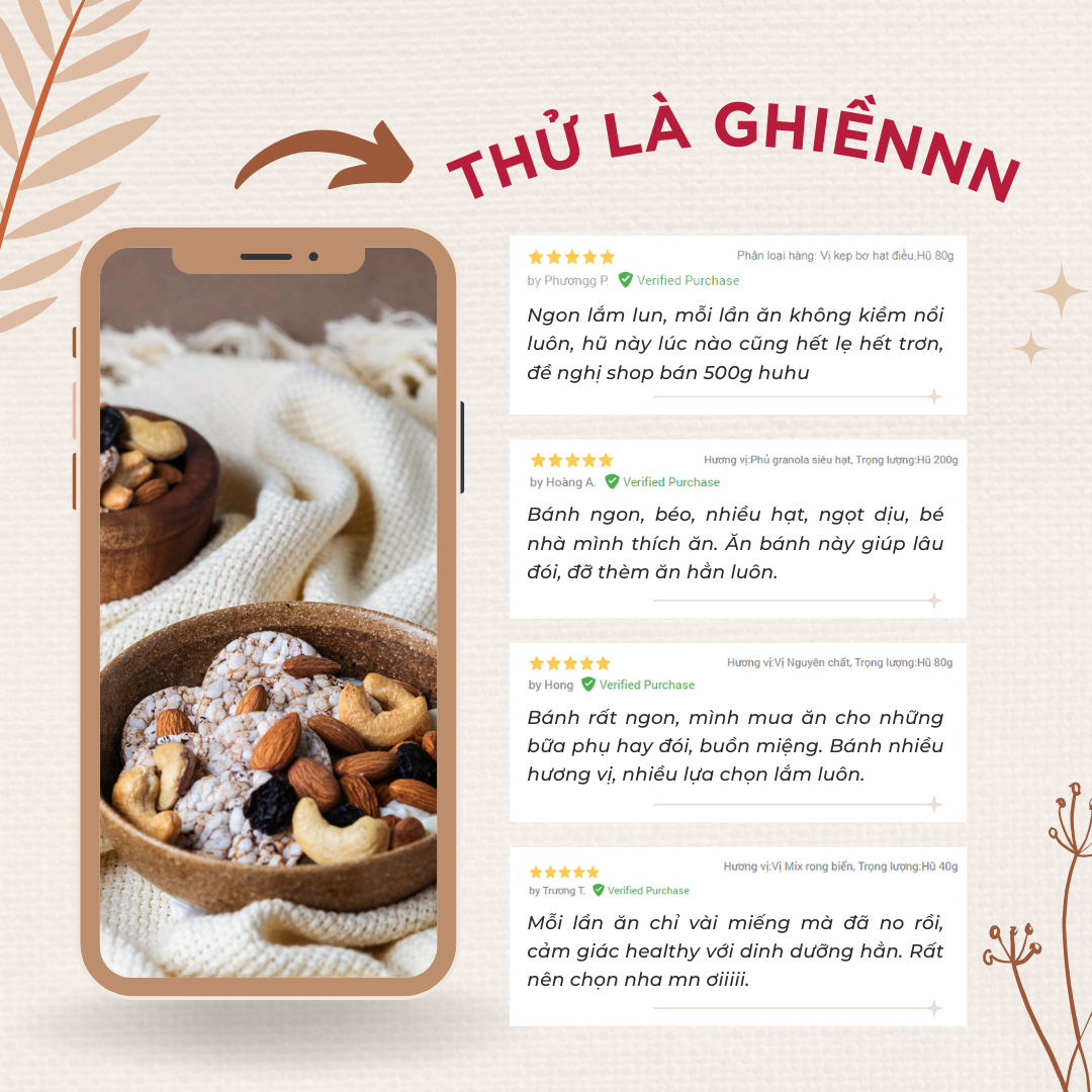 Snack gạo lứt phủ macca GUfoods - Topping siêu hạt, Giòn rụm, Thơm bùi, Giàu dinh dưỡng, Healthy, Eat clean, Thuần chay