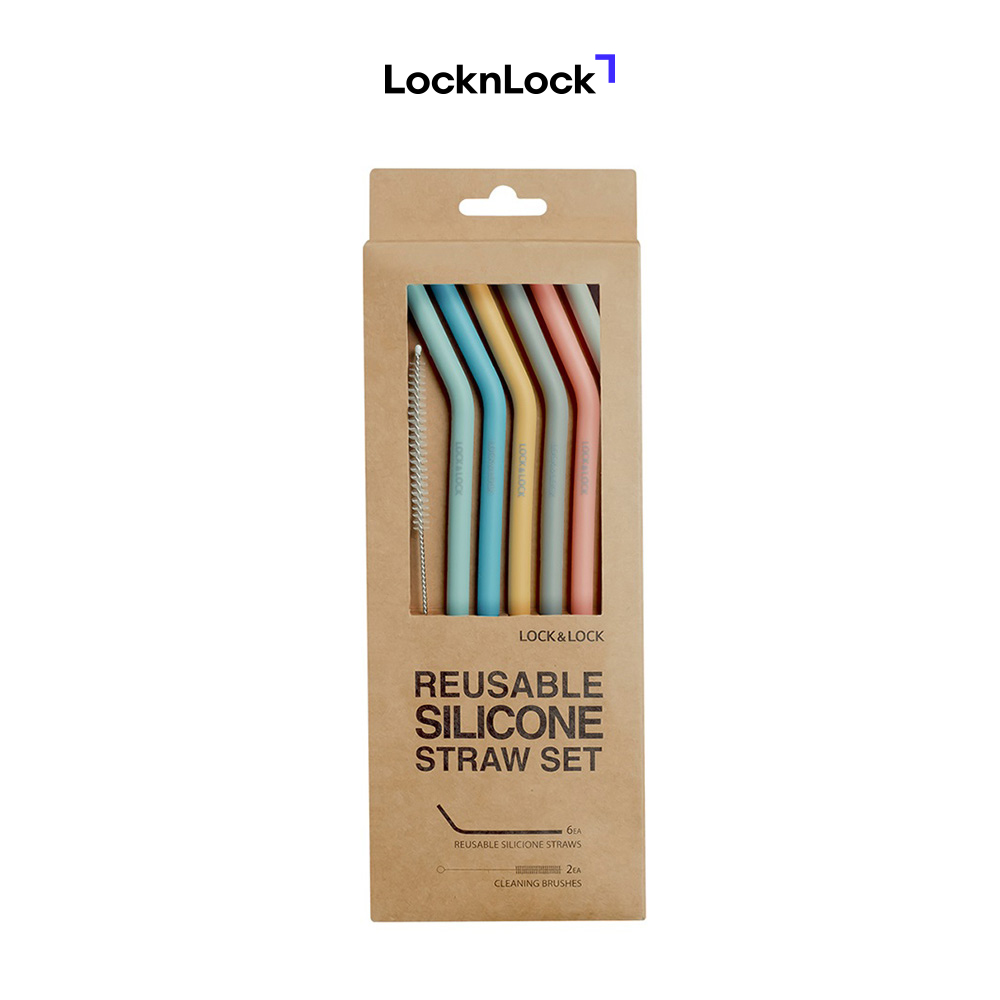Bộ 6 Ống Hút Silicone Có Thể Tái Sử Dụng Kèm 2 Cọ Rửa Lock&Lock TLL080  250 x 78 mm