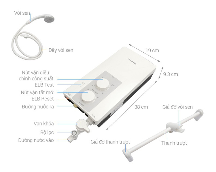 Máy Nước Nóng Trực Tiếp Không Bơm Panasonic DH-3RL2VH (3500W) - Hàng chính hãng 