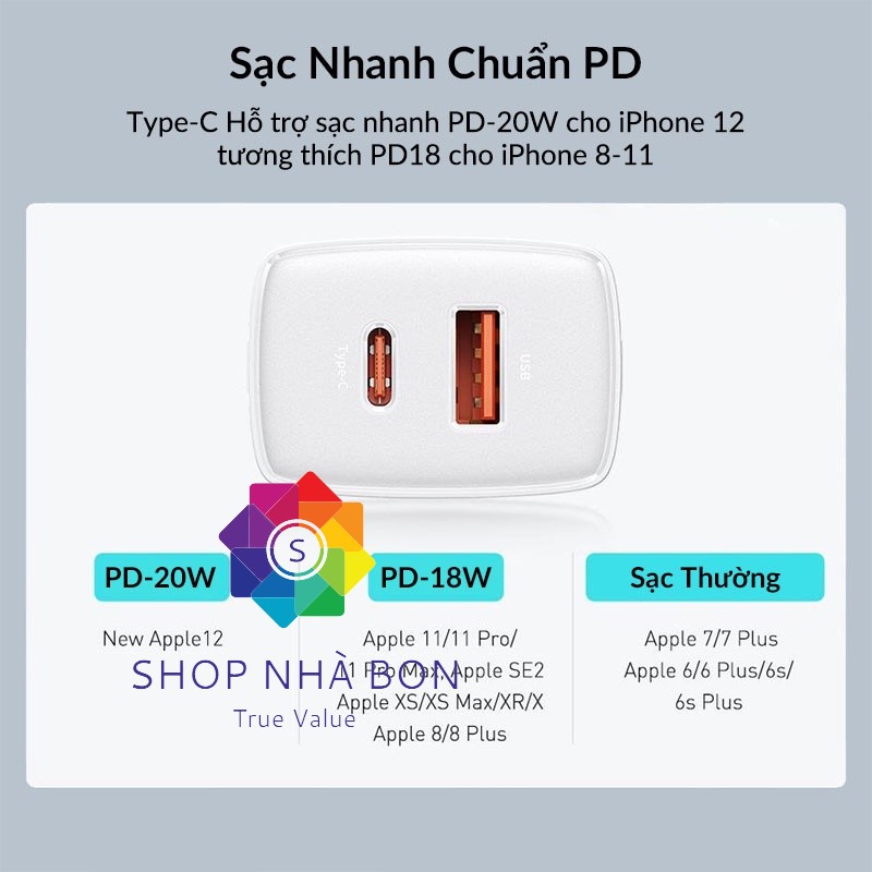 Cốc sạc nhanh Baseus Dual Quick Charger 20W - Hàng chính hãng