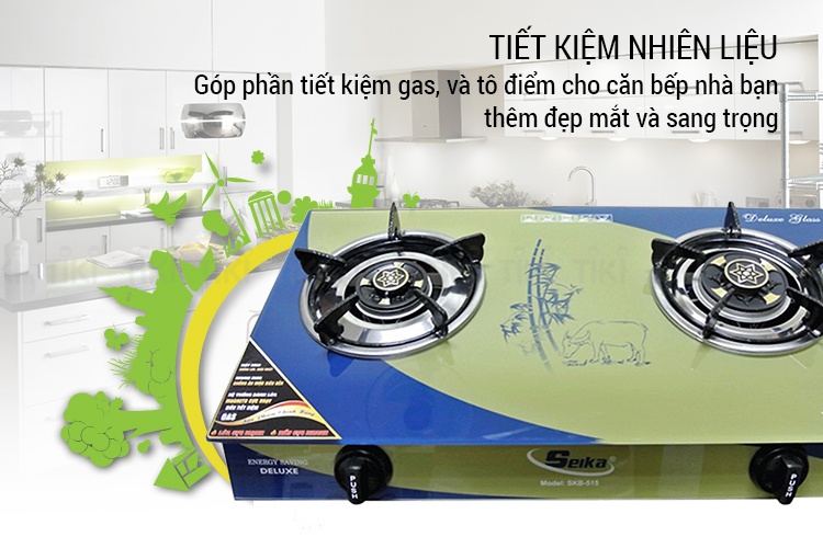 Bếp Gas Đôi Mặt Kính Sen Đồng Seika SKB515 - Hàng Chính Hãng